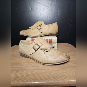 Jacobies Tan Leather Women's Loafers with Buckle and Fringe Size 10
